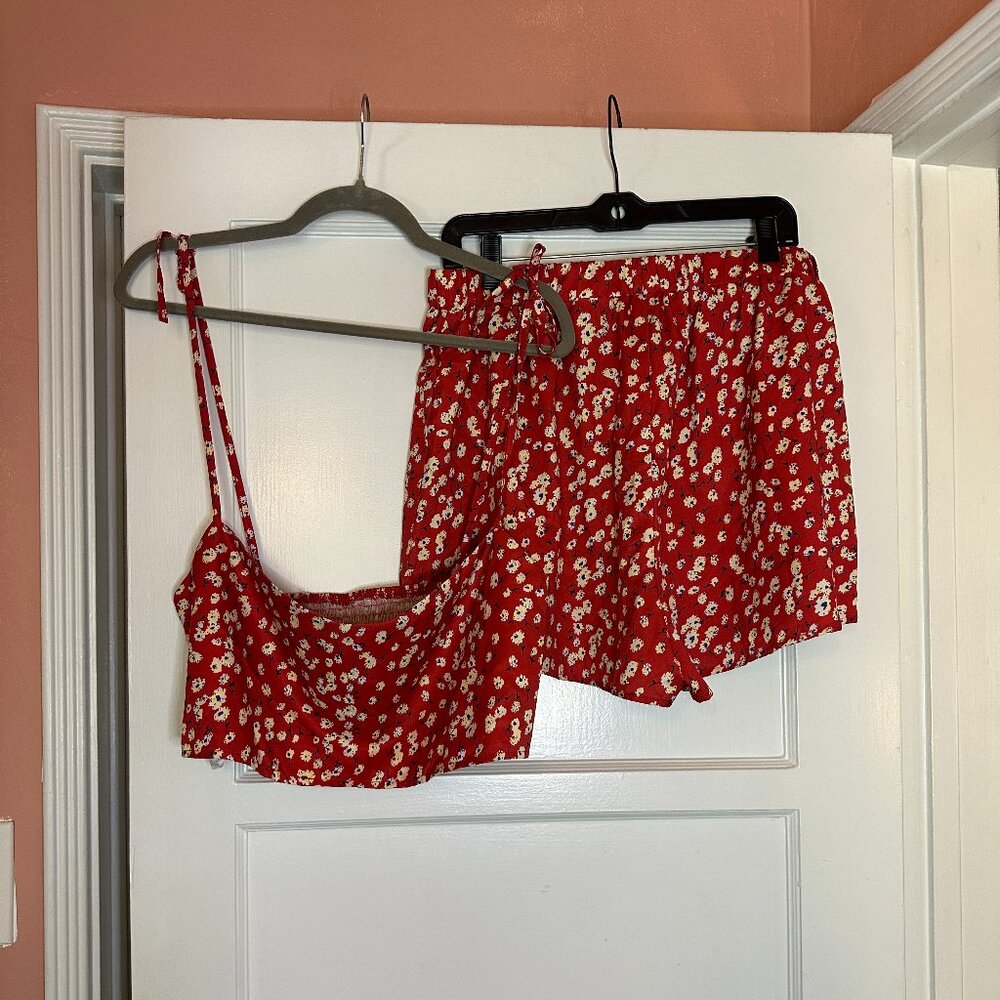 Floral Co-Ord Short & Tie Cropped Top Set - Size XL